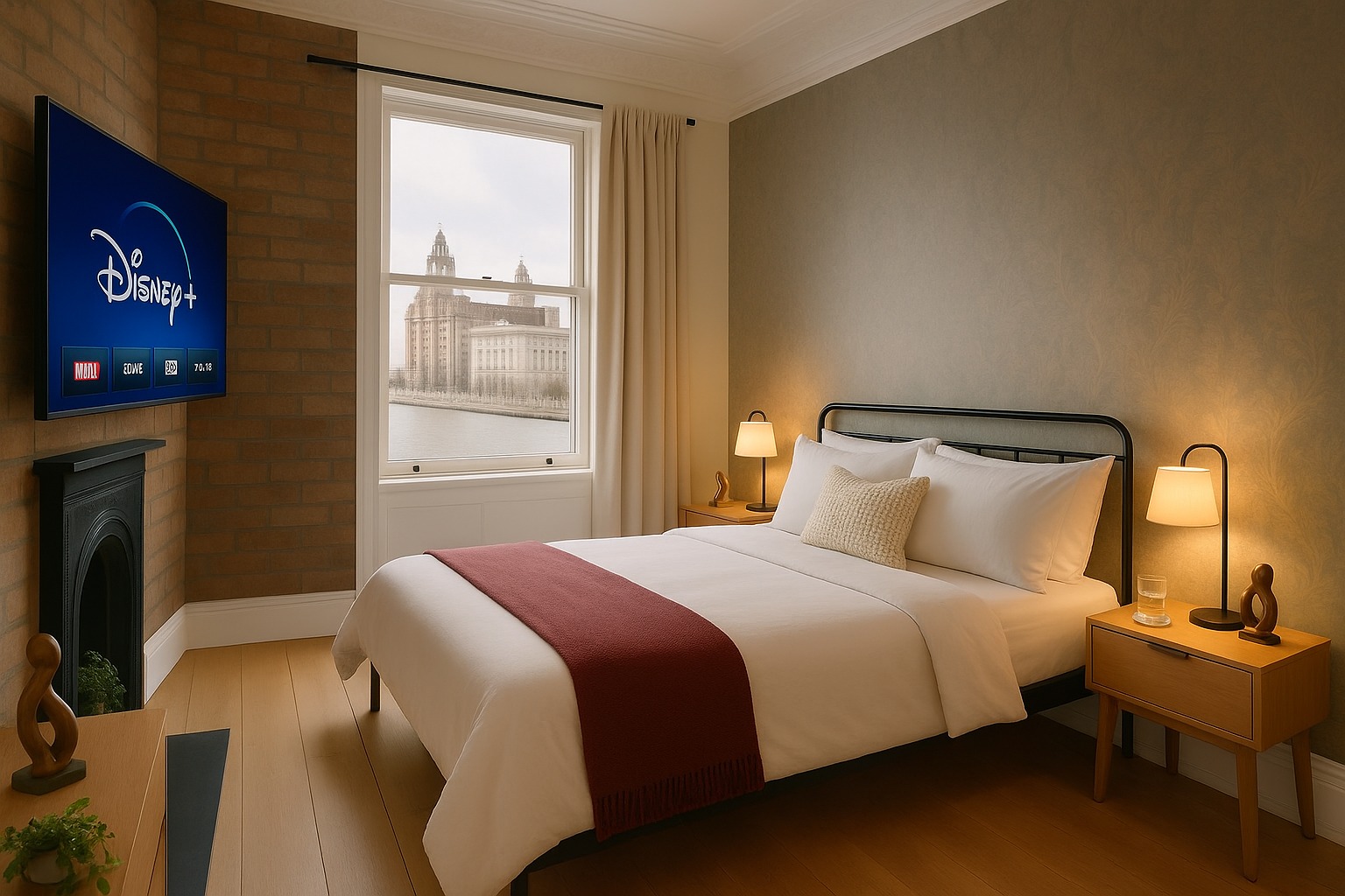 A Salus Living serviced apartment bedroom, Liverpool