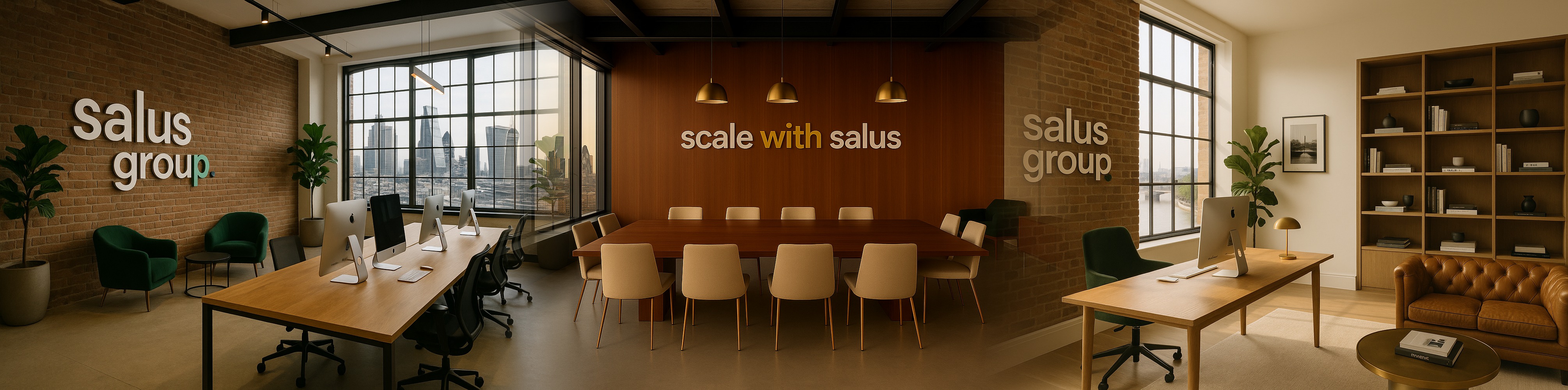 The Salus Group offices in London — meeting space and workstations